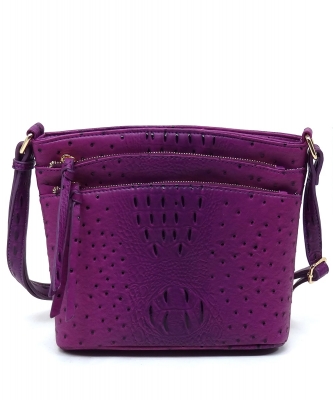 Ostrich Croc Multi Zip Pocket Crossbody Bag OS059 ROYAL PURPLE